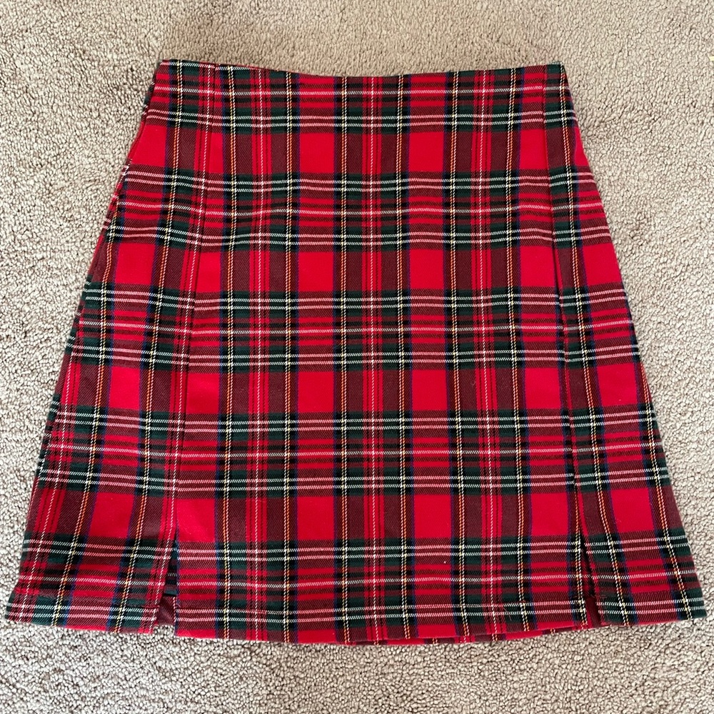 Brandy Melville red plaid mini skirt